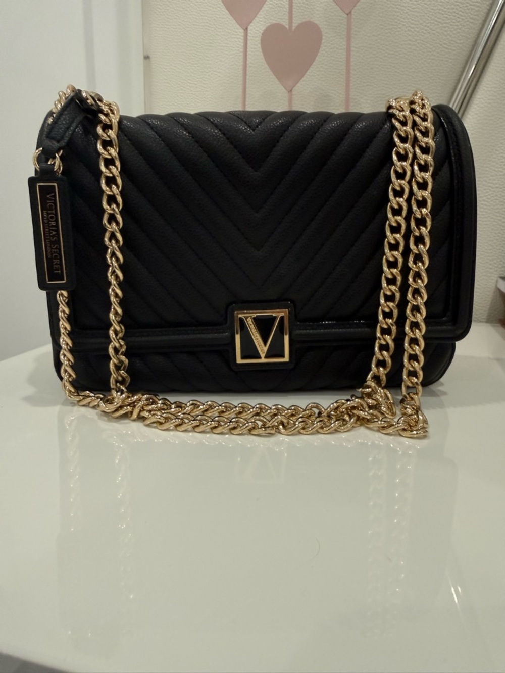 Victoria's Secret Black Quilted Crossbody with Gold Chain - Picture 2 of 13